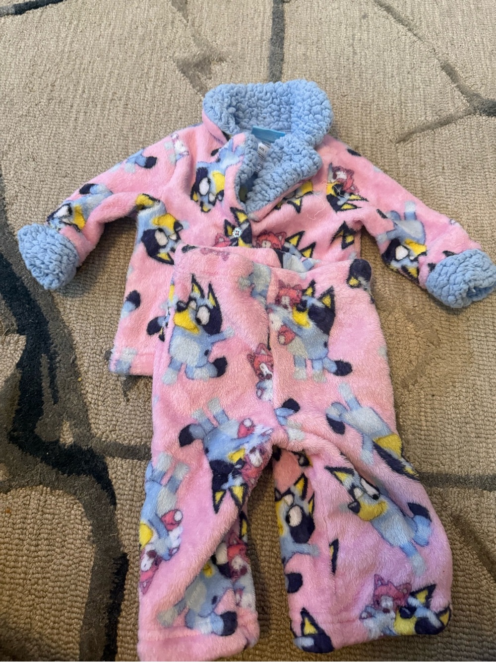 Cozy Pink Plush Kids Pajama Set with Sherpa Trim